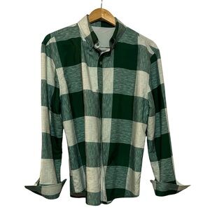 Green and White Checkered Casual Button Down Shirt